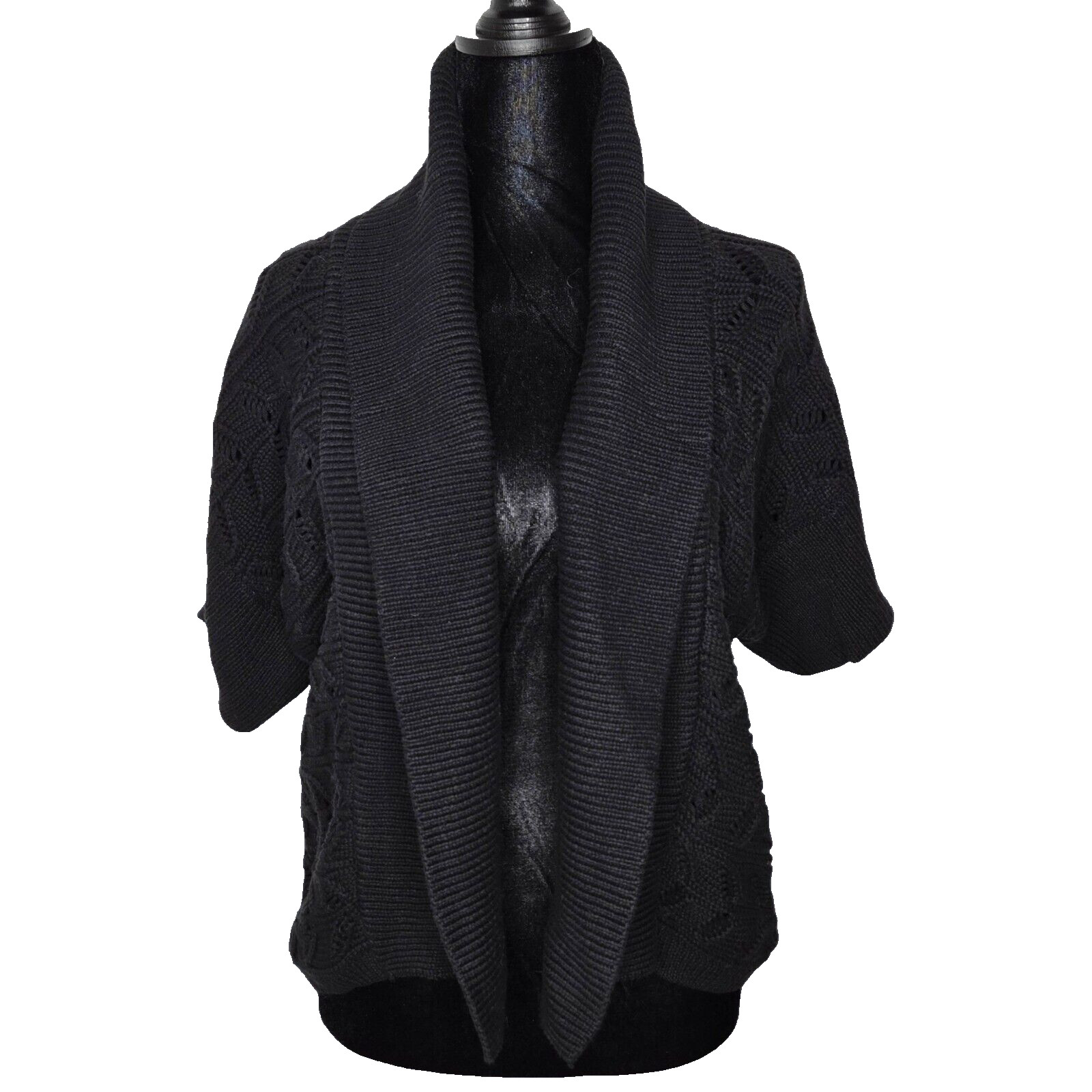 Liz Claiborne Axcess Knit Shrug Open Cardigan Size M Black Cotton Witch Academia