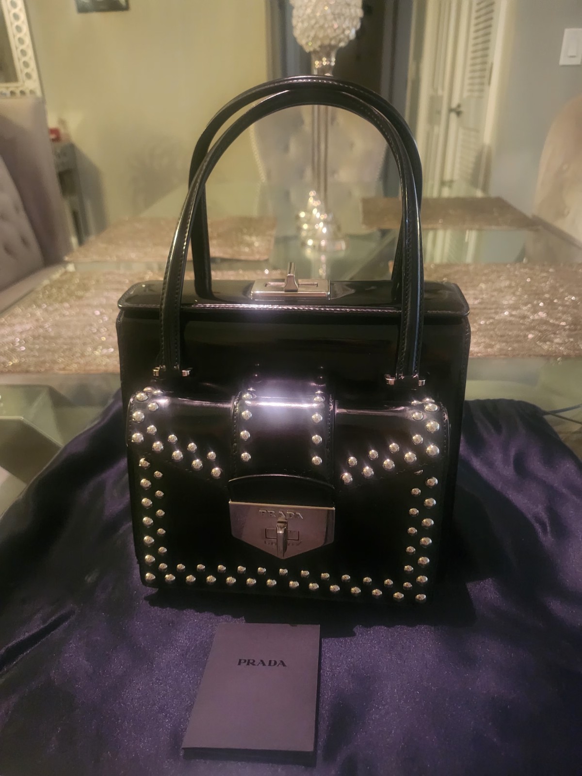 Gorgeous PRADA Mint Condition *Black Pattened Leather Purse With Silver Studs*