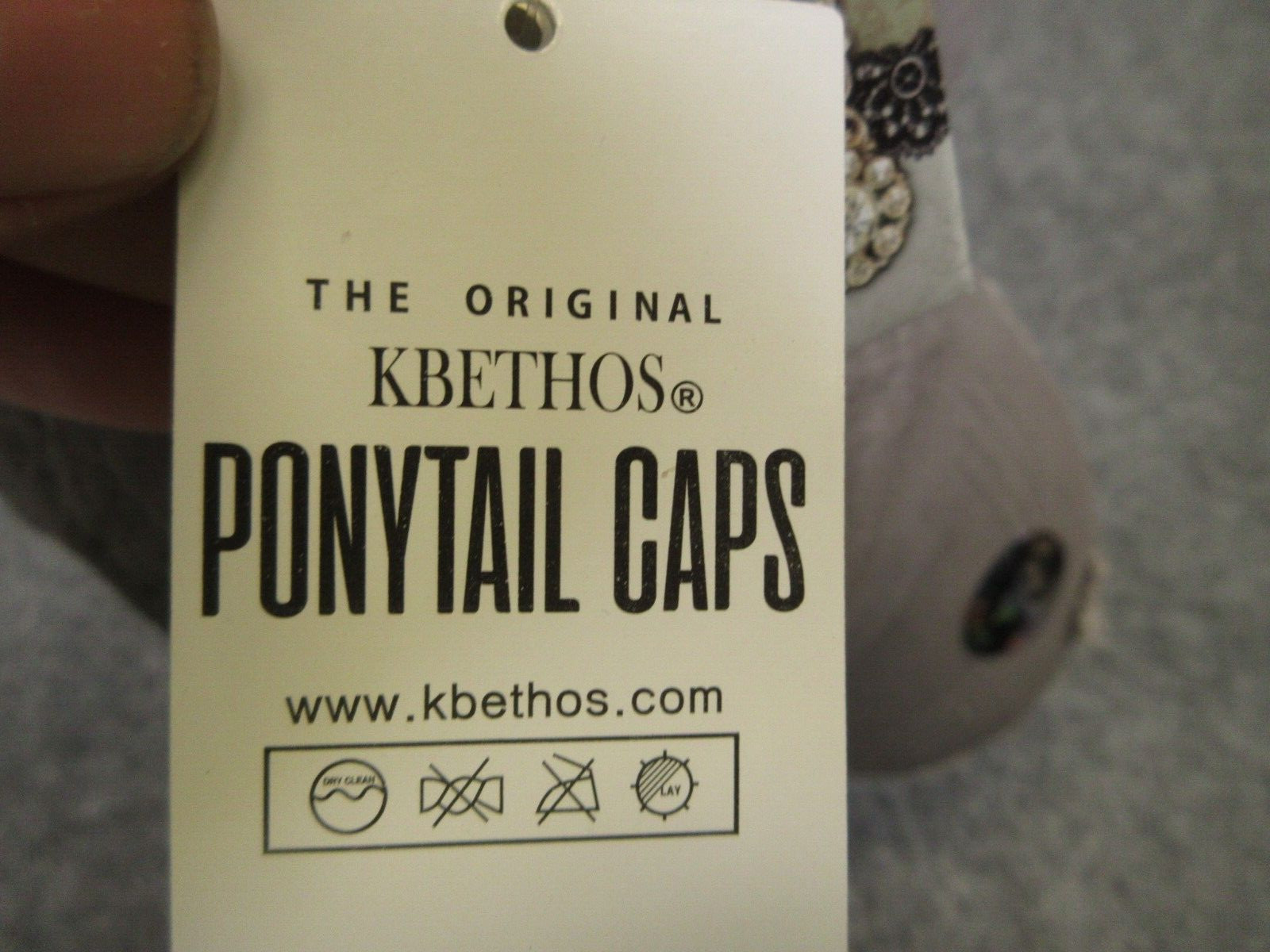 Kbethos Ponytail Hat Cap Hook And Loop Strap Back Gray Distressed Womens NEW NWT