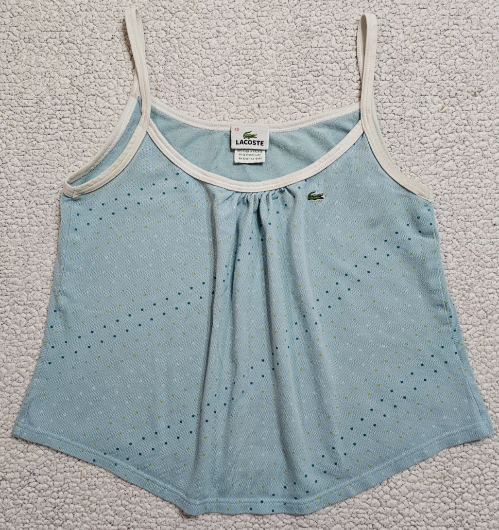 Vintage Lacoste Blue White Tank Top Size 40 Light Aqua Blue 94%Cotton 6%Elastane