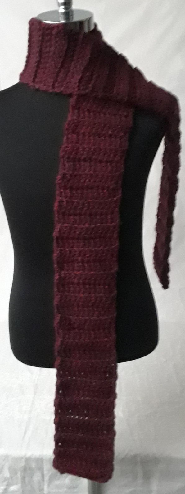 Scarf Hand Knit Unisex Wrap Maroon Color Crochet 5 x 78 Inches