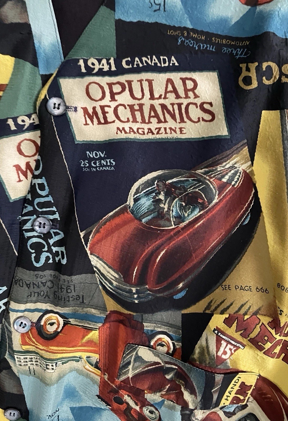 SHARPER IMAGE Vintage SILK VEST MODERN MECHANICS Magazine Novelty Print Size L