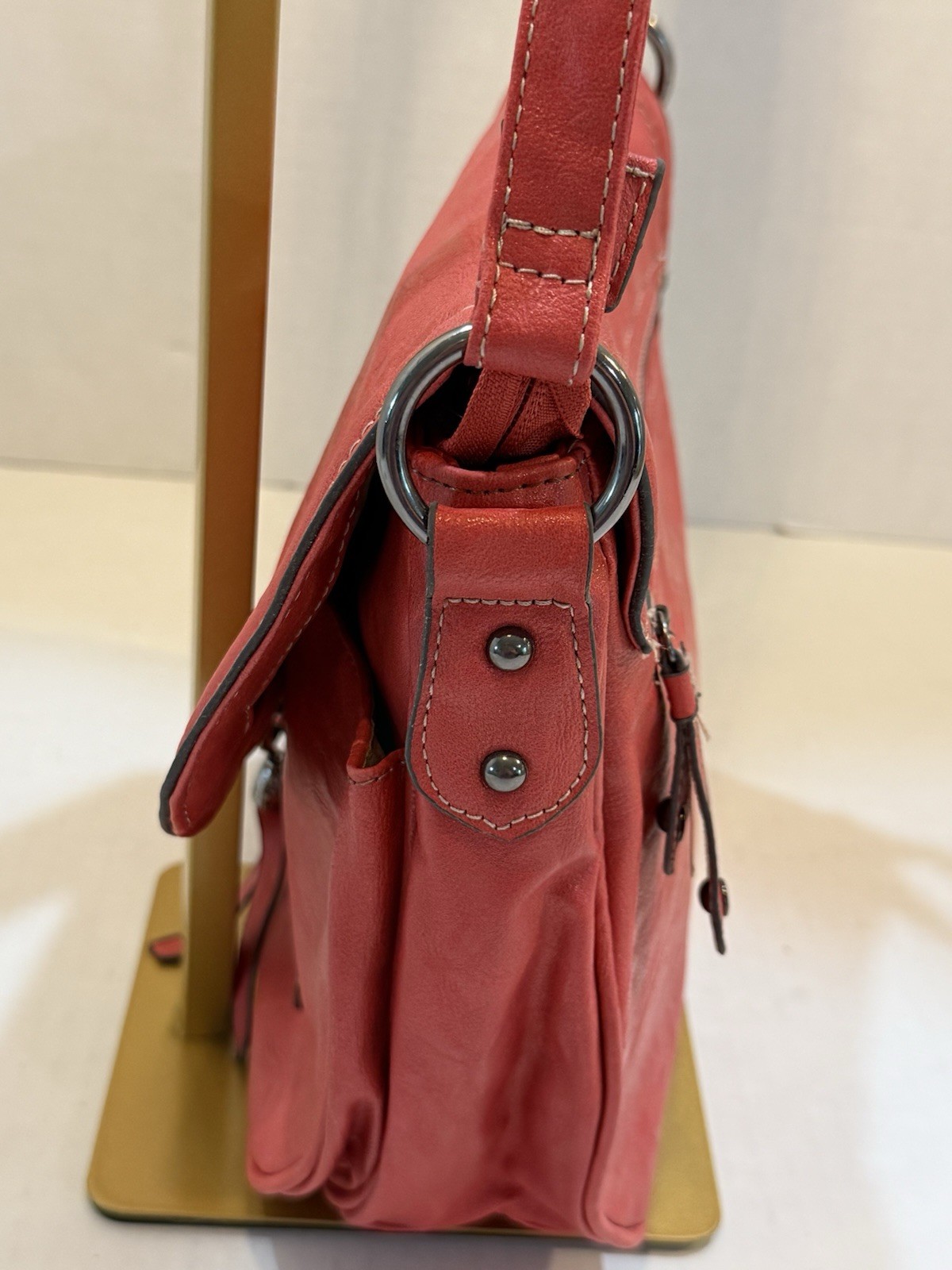 Vintage Amphora Red Leather Crossbody or Saddle-Style Adjustable Strap HTF
