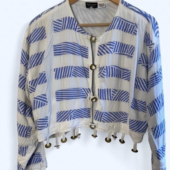 Nativewear Designs Cropped Jacket Casual Medium White Blue Boho Retro Summer