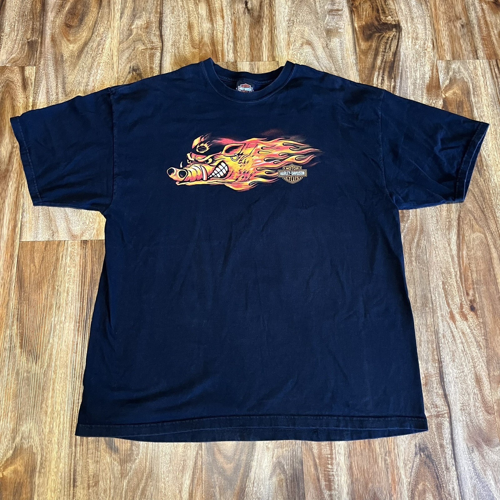 🔥VTG Harley Davidson Shirt 2XL Flaming Hog Springfield MO Motorcycle Y2K 🔥