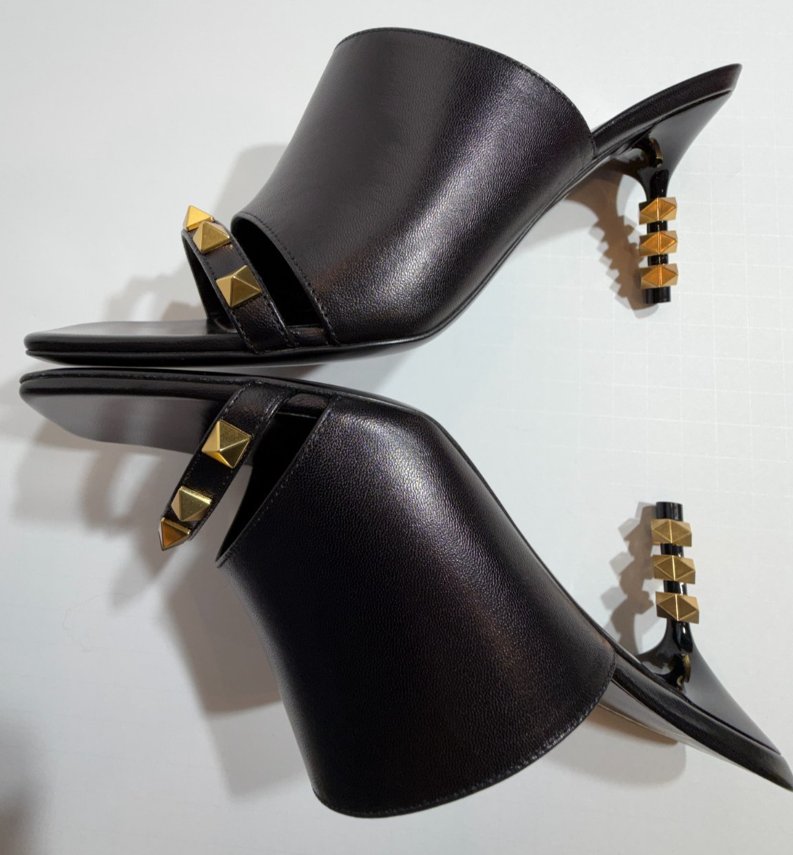 New Valentino Black Slide Sandals with Rockstud Accents 3 Inch Heels Size 38