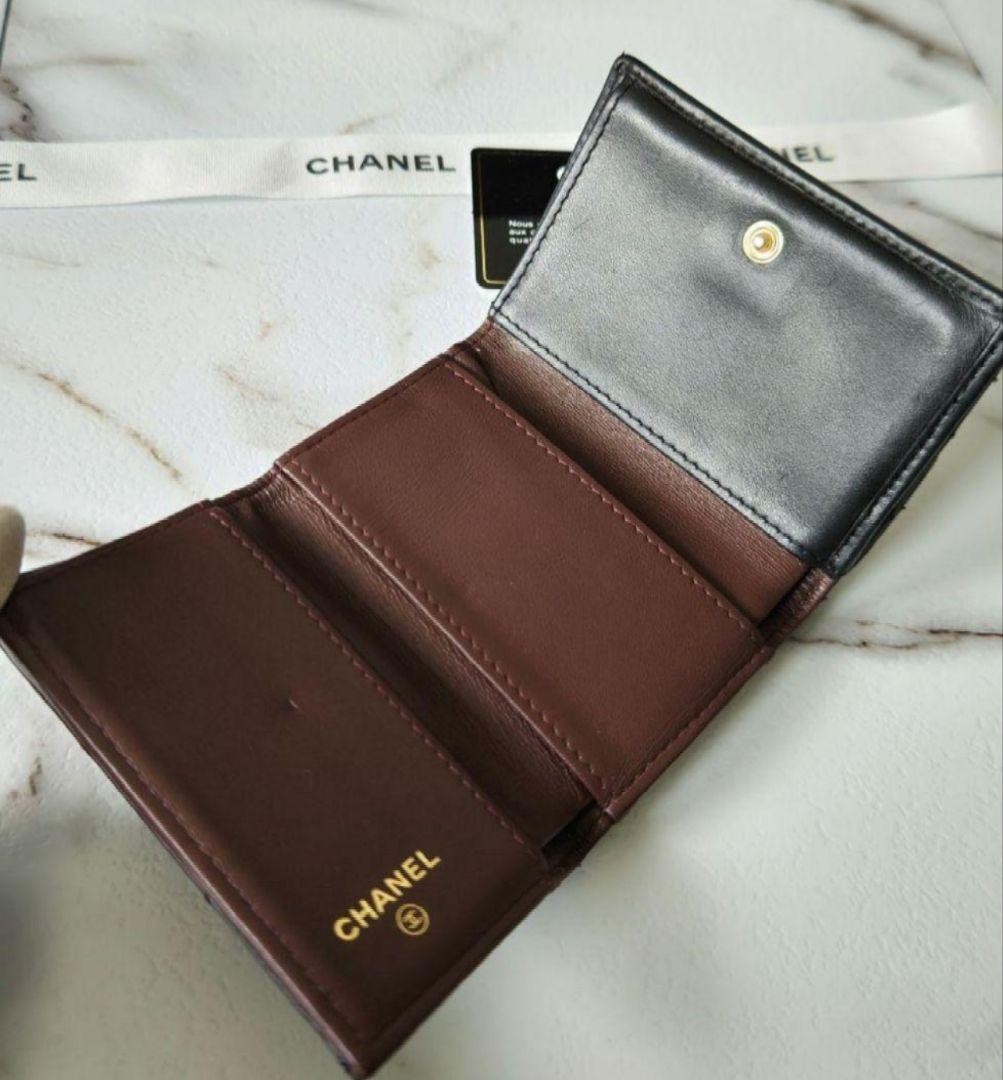 CHANEL Tri Fold Wallet Mini Compact 2.55 Matelass Black