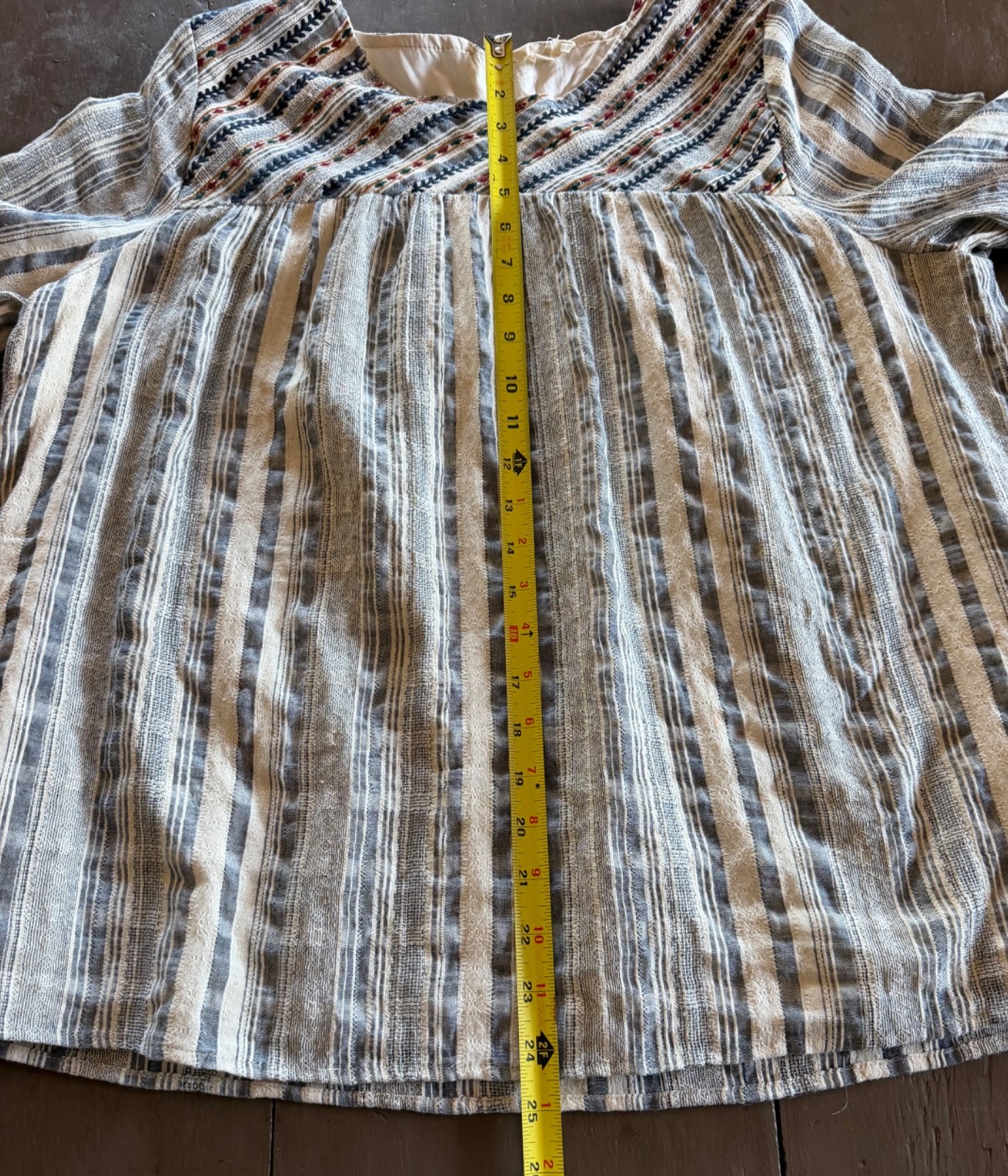 Orange Creek Boho Cream and Blue Lined Blouse Size L