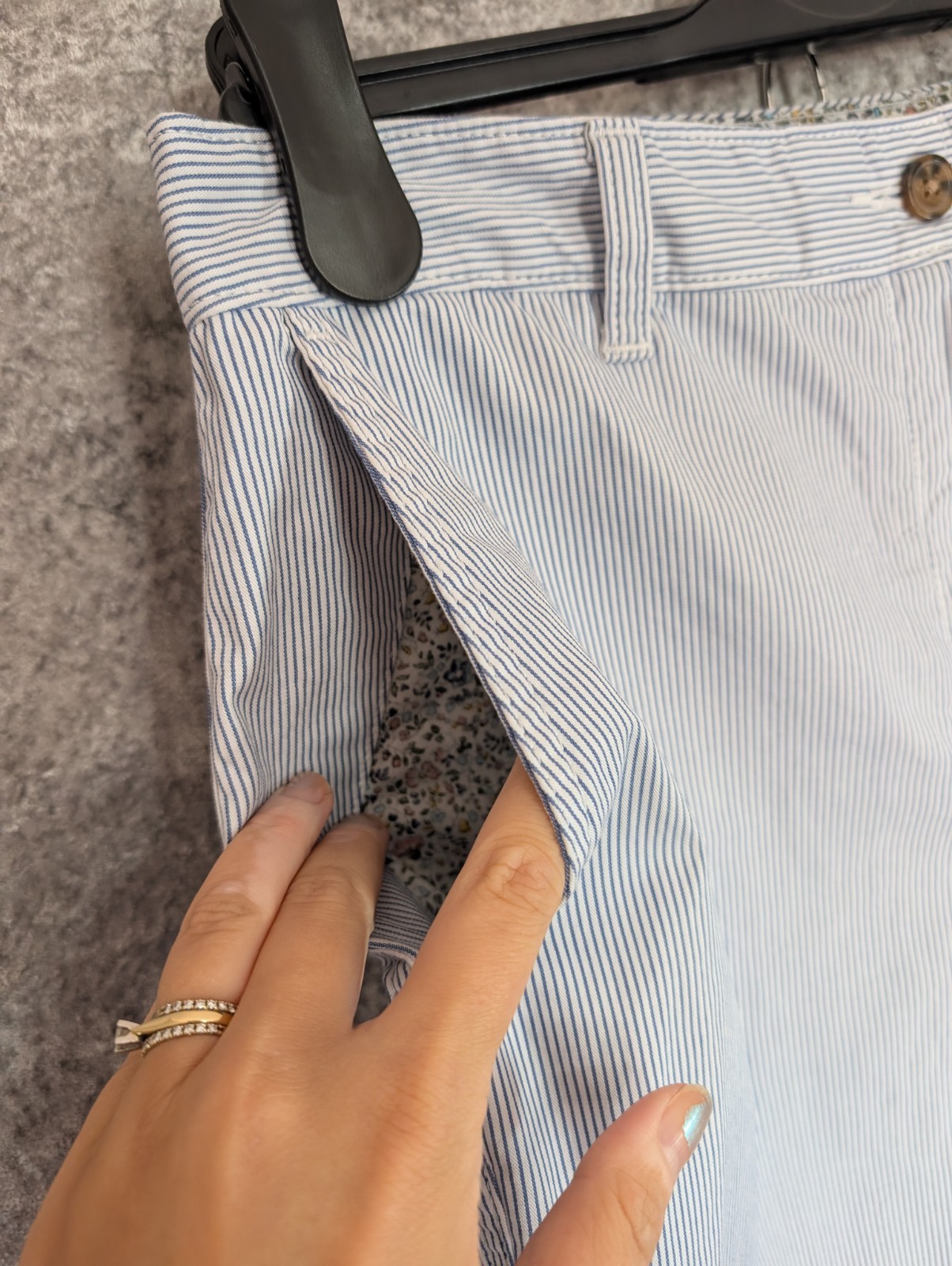 Marks & Spencer Blue & White Striped Tapered Cotton Summer Chino Trousers UK 12