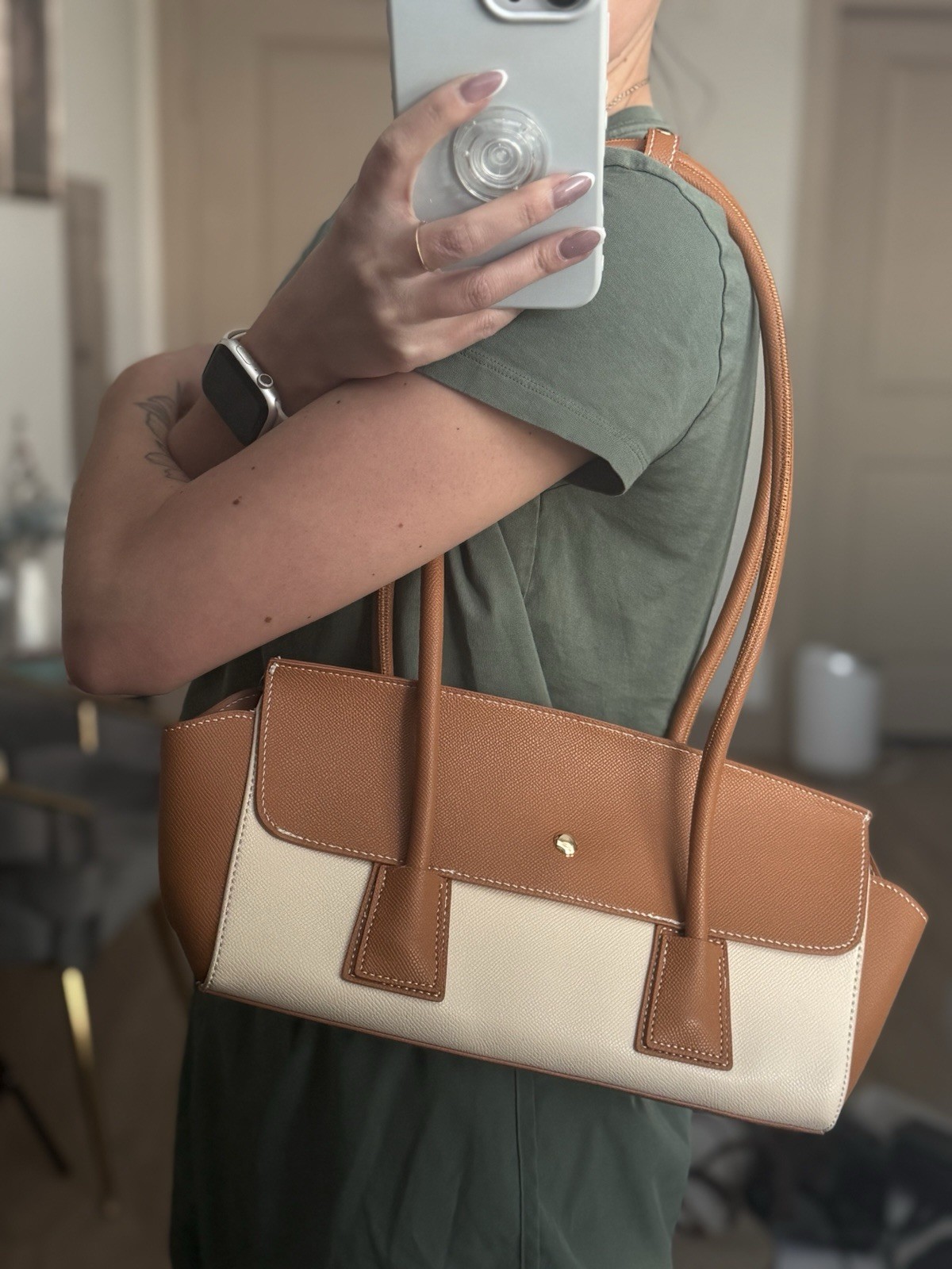 Summer Eco-Leather Shoulder Bag Beige & Brown Women’s
