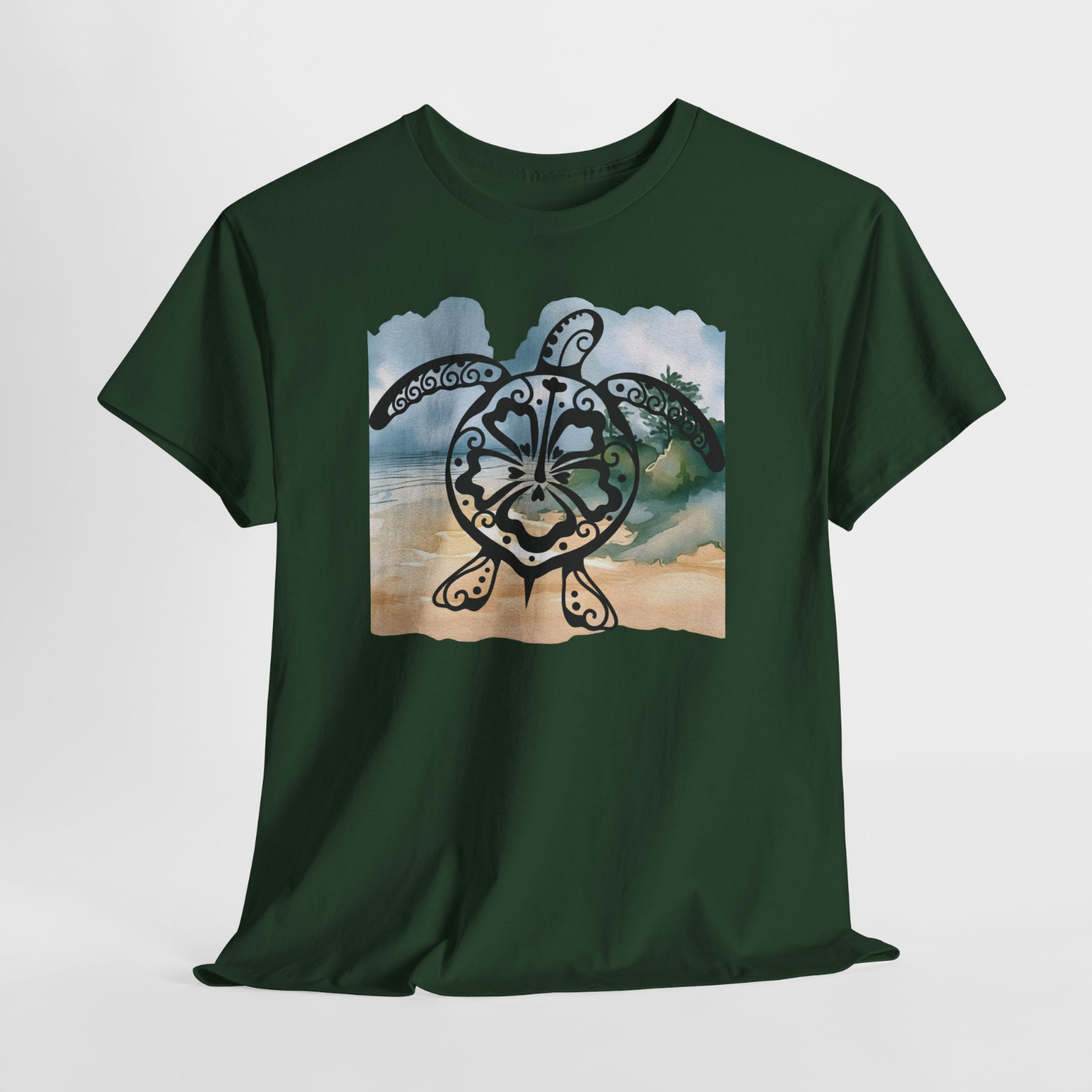 Sea Turtle Blue Beach Ocean Sand Graphic T Shirt Tee Top S-XL, Plus 2X 3X 4X 5X