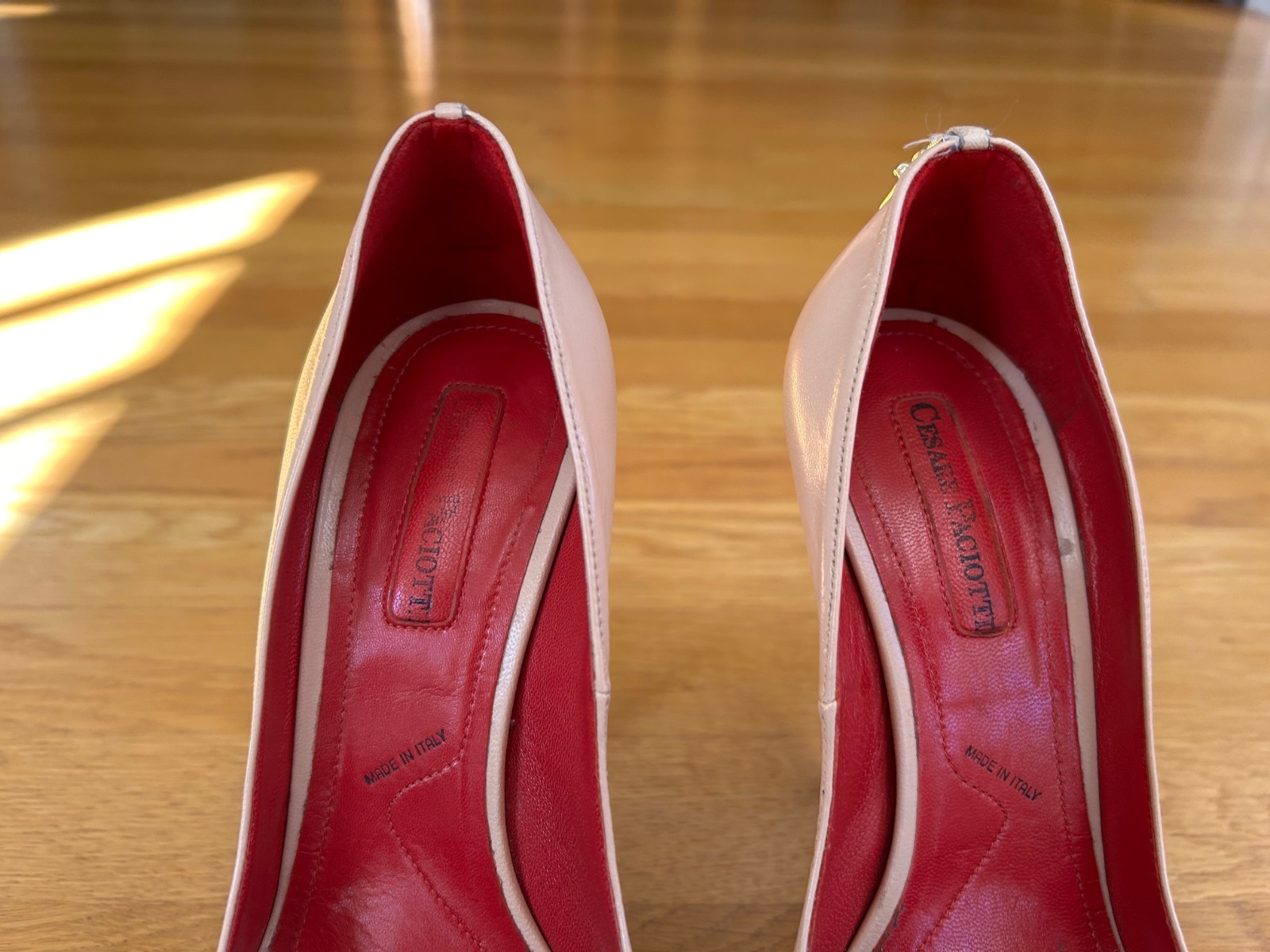 CESARE PACIOTTI Nude Leather Platform Pumps with Logos Size 6 IT 36 Good Cond.