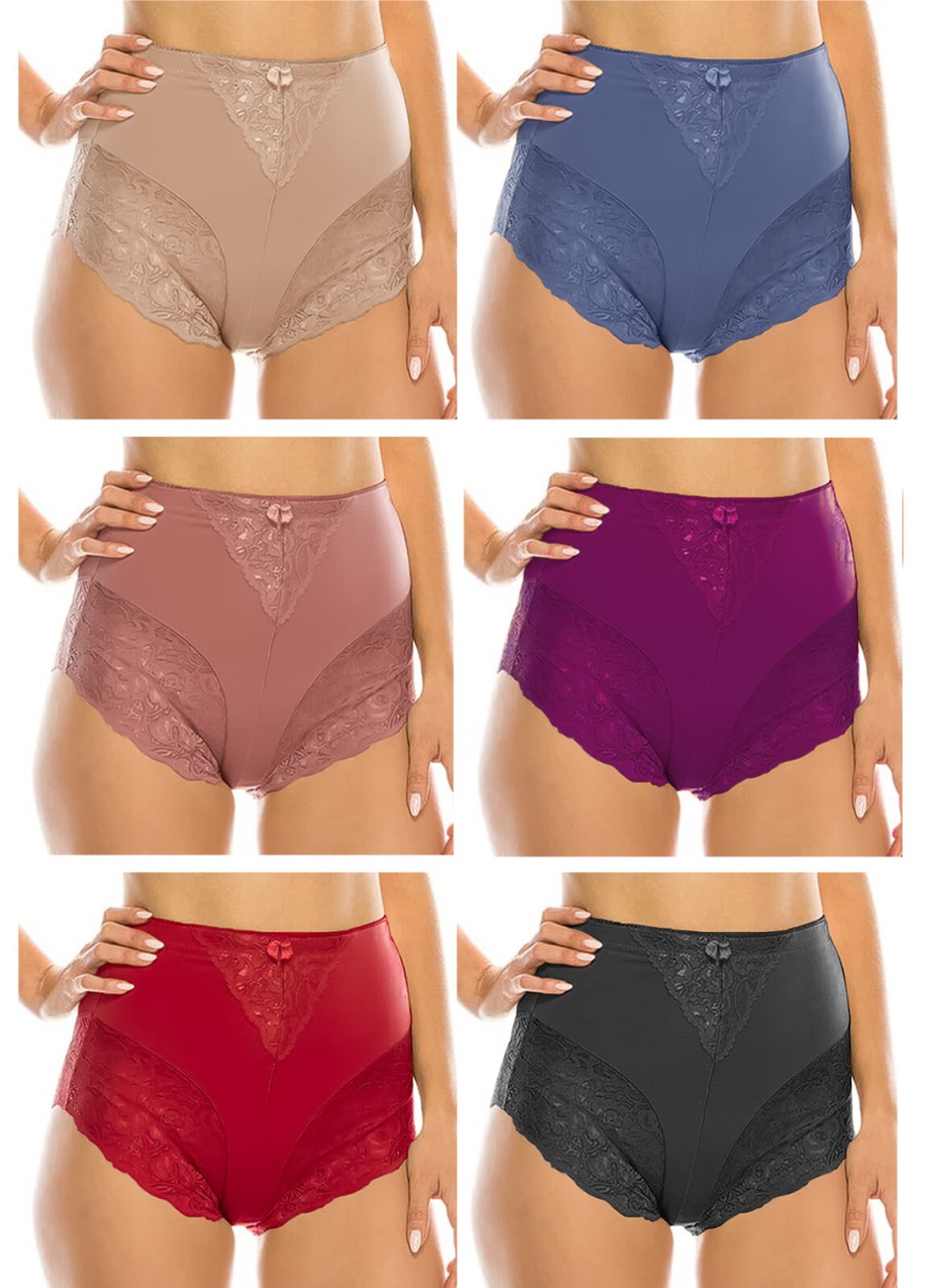 Popular 4 High Waist Briefs Tummy Control Girdles Lace Lot Panties #63031 S-5XL