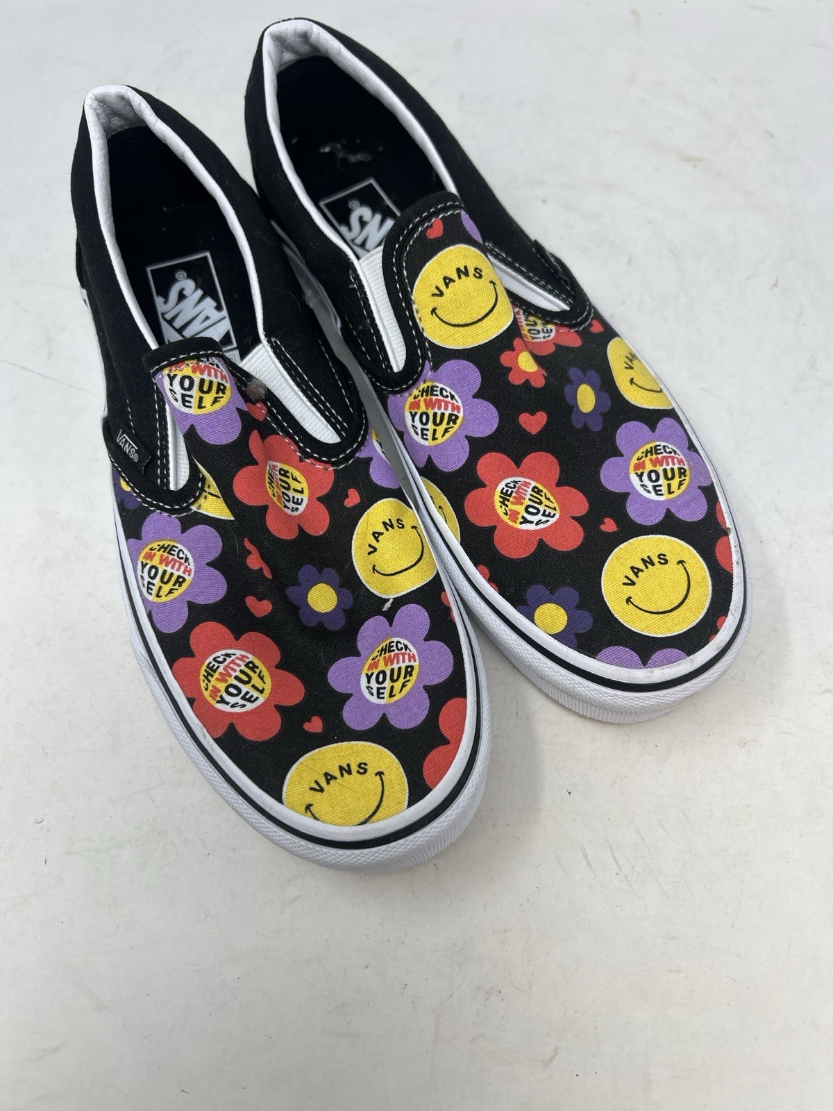 Vans Classic Slip On Radically Happy Black Skate Shoe Sneaker Men’s 8 Women 9.5