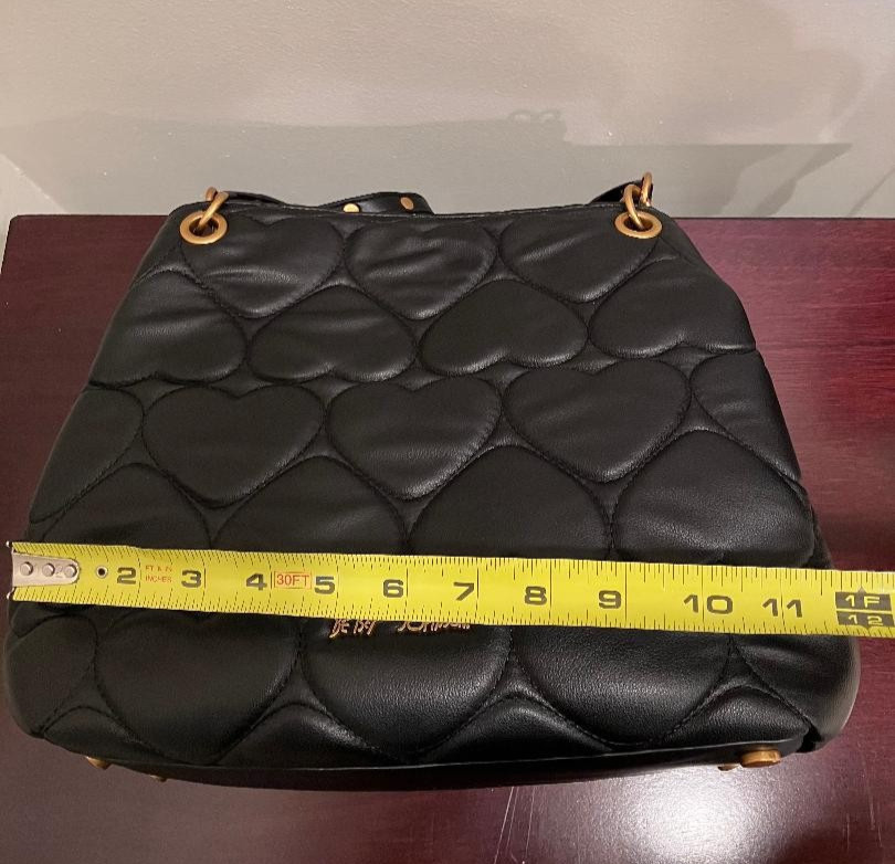 BETSEY JOHNSON XO Mia Black Heart Quilted Gold Studded Tote Handbag Purse – New!