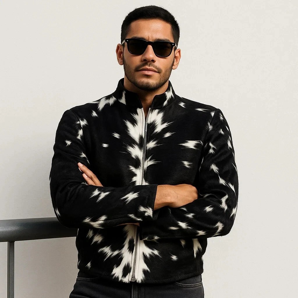 New Genuine Cowhide Leather Jacket Natural Hair-On Cow Skin Men’S Fashion Jacket
