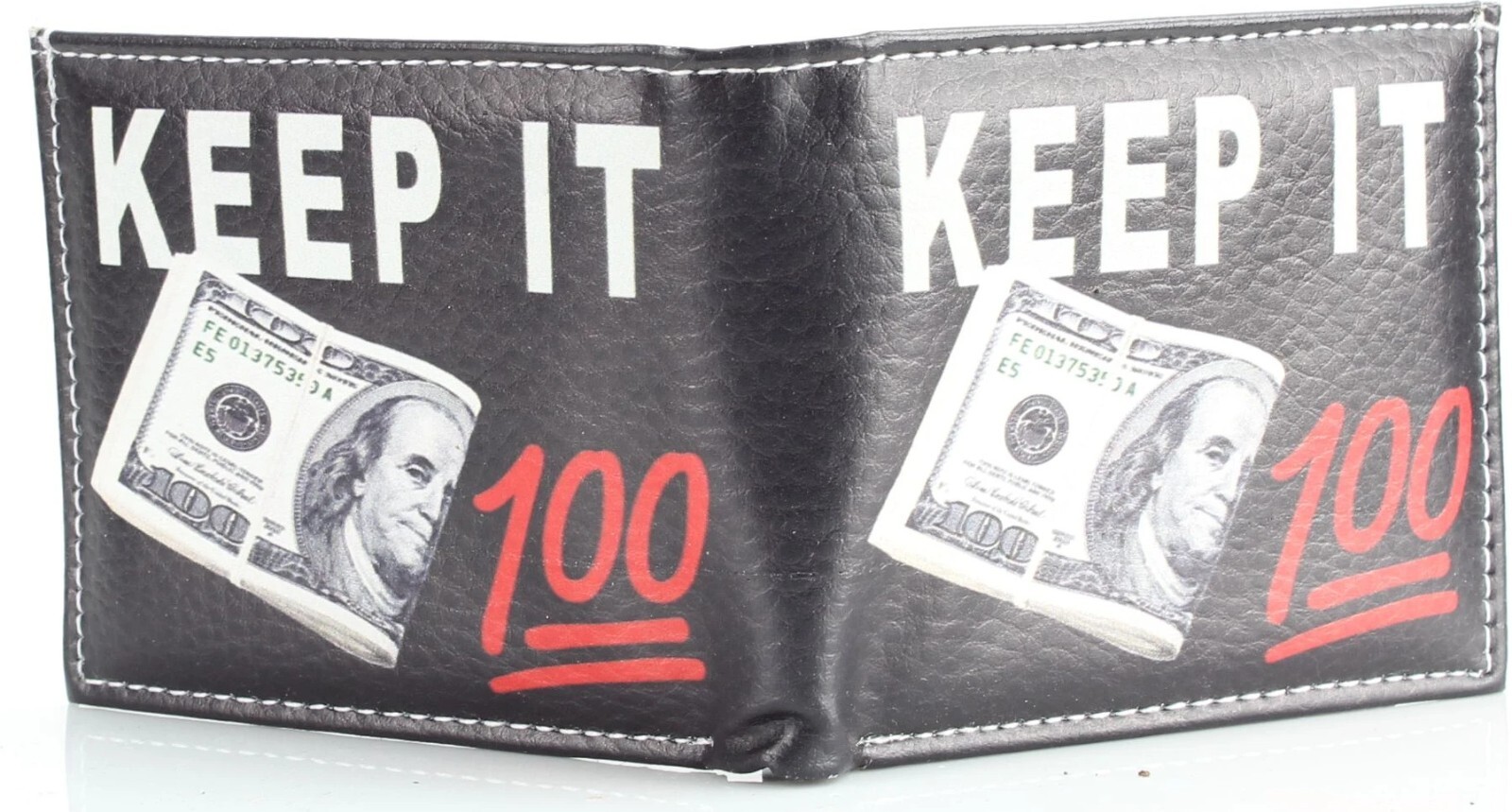 Keep It 100 $100 Bill Printed Wallet Handcrafted BI-Fold Men’s Vegan Leather