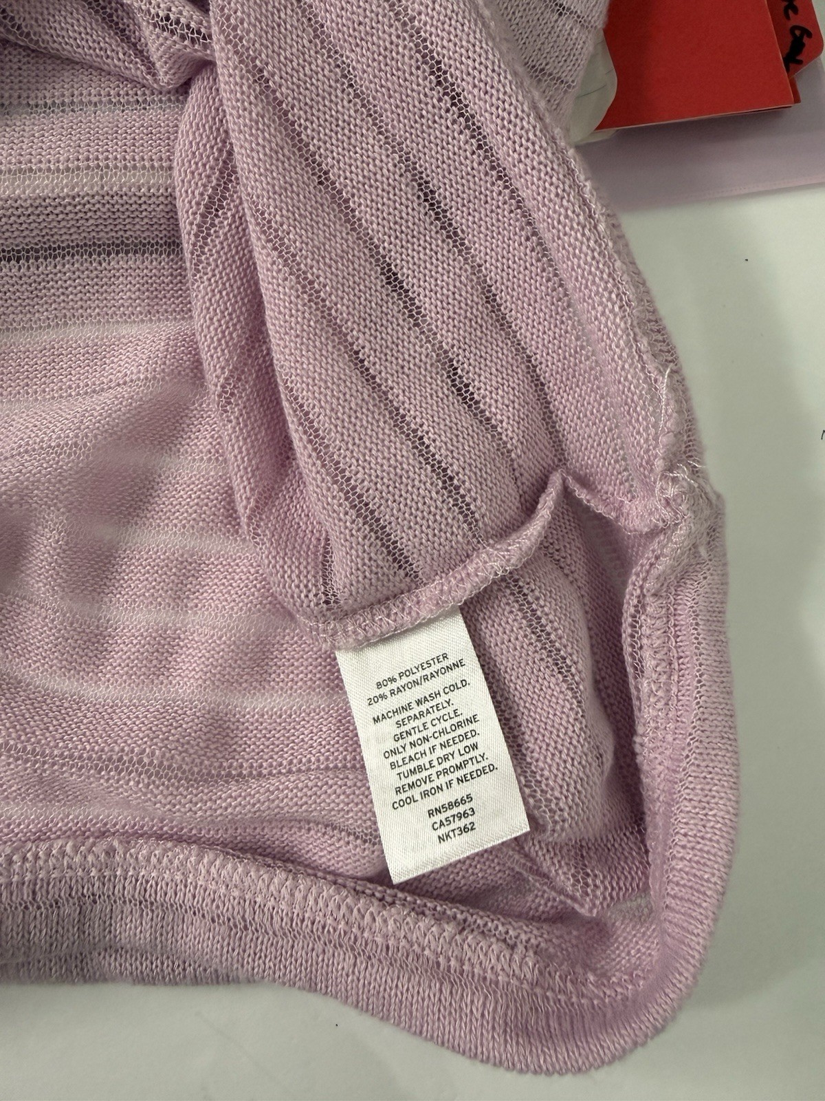 16th & UNION Women’s Pink Striped Open Knit Sheer Scoop Neck Pullover Sweater S