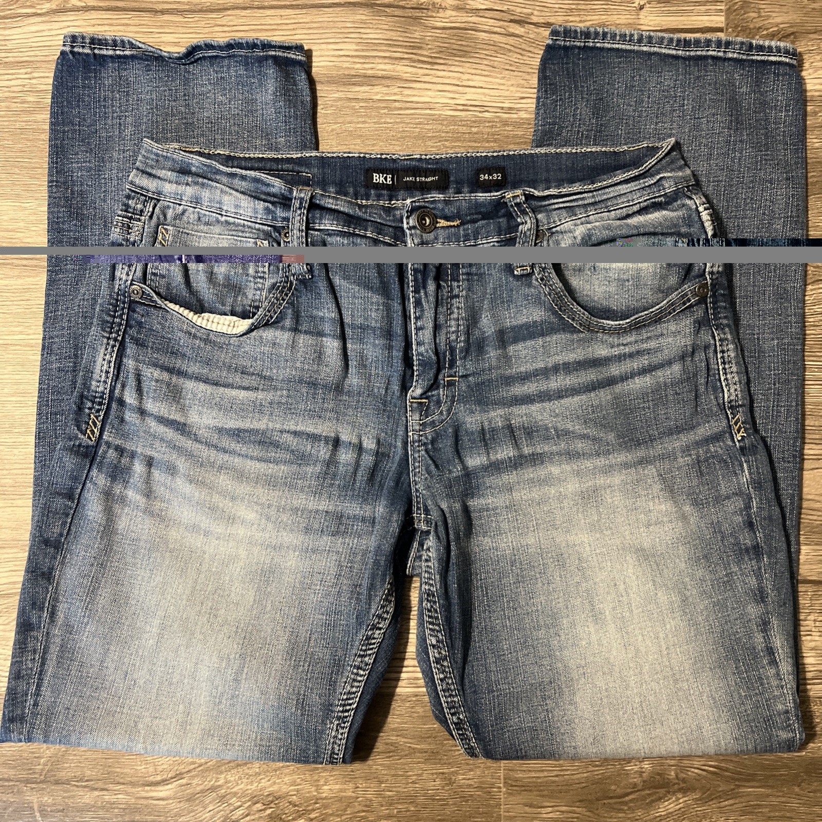 BKE Jake Straight Stretch Mid Rise Medium Wash Blue Jeans Men’s Size 34×32