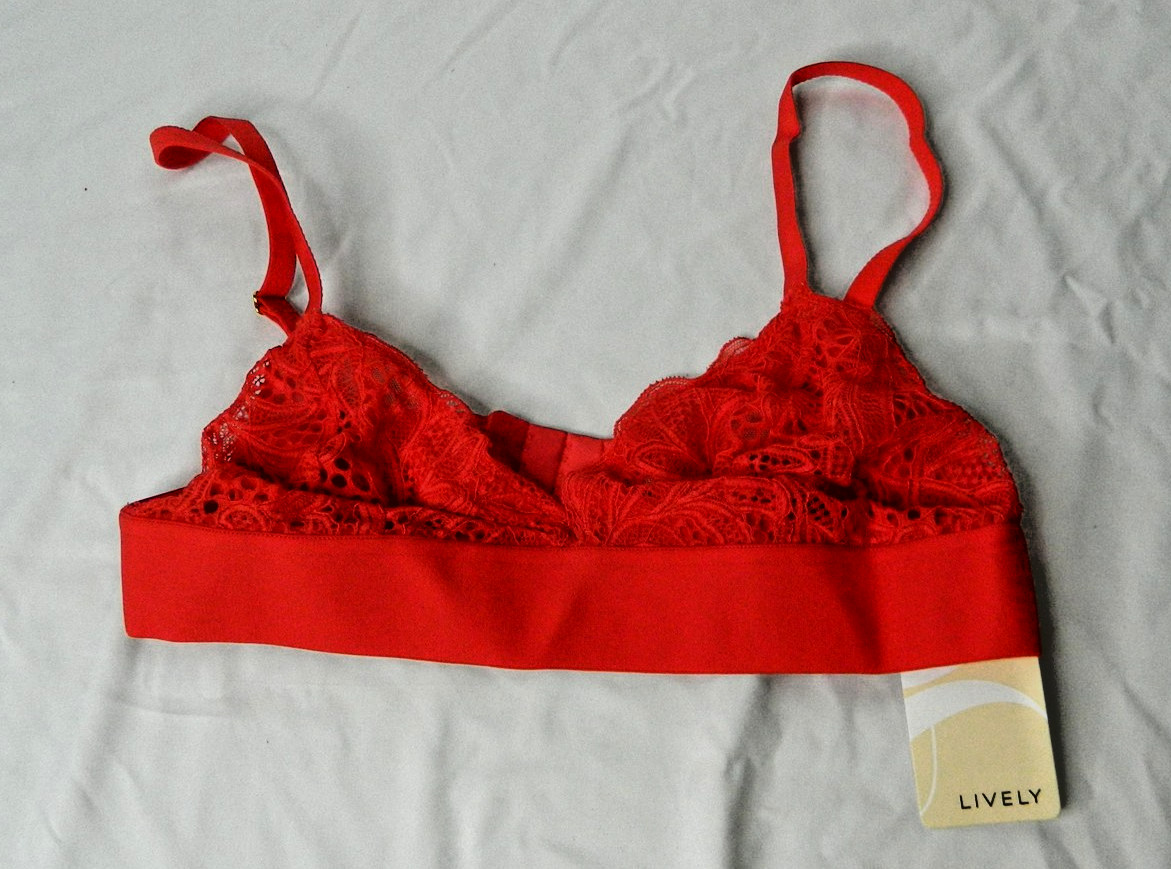Lively Lace Bralette Womens Large Tomato Red Wireless Sheer Unlined Stretch NWT