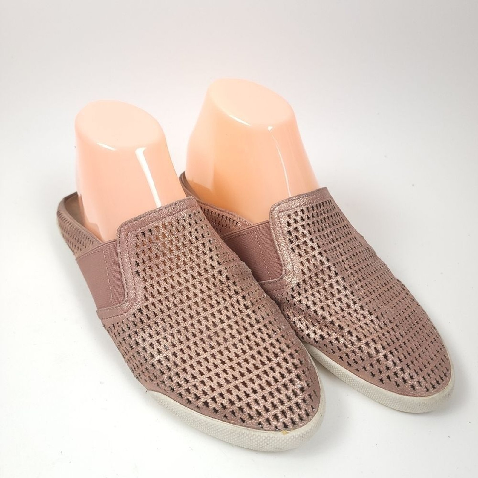 Frye Women’s Melanie Gore Pink Metallic Leather Perforated Mules Size 8
