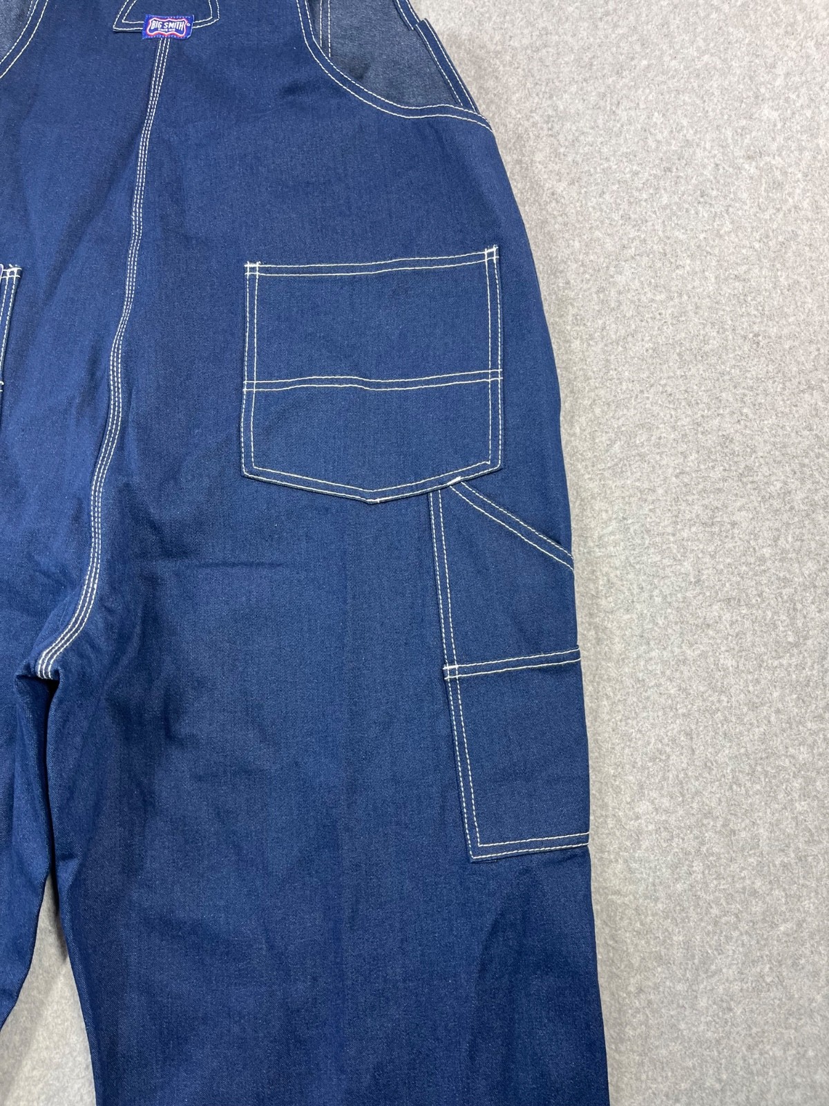 Big Smith Bib Overalls Mens 40×30 Blue Denim Triple Sticth Zipper Fly Carpenter