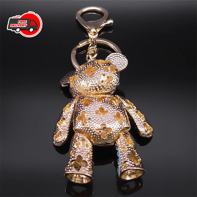 Cute Sweet Colorful Full Crystal Big Bear Key Chain Alloy Rhinestone Fashion Bag