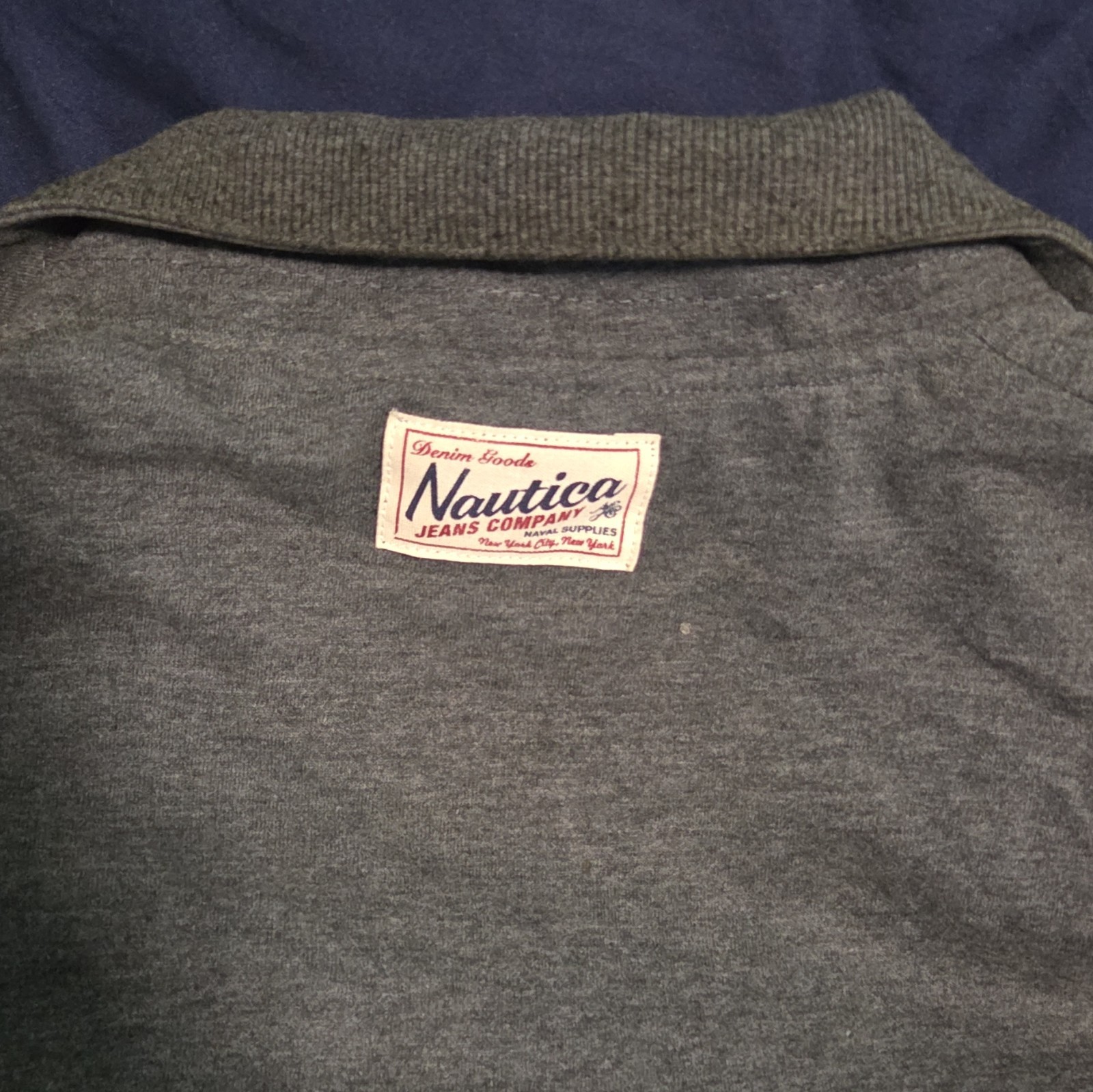 Nautica Jeans Co. Men’s Gray Full Zip Jacket Stand-Up Collar Plaid Lined M