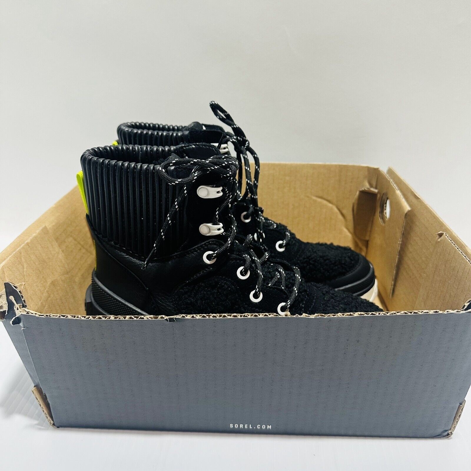 Sorel Brex Size 7.5 Ankle Boots Black Sea Salt Cozy Lace Waterproof NIB $210