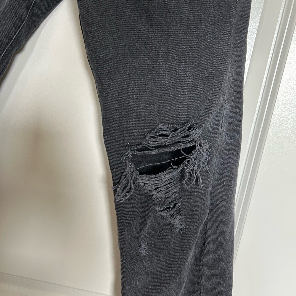 7 For All Mankind Black Easy Straight Leg Distressed 5 button Jeans