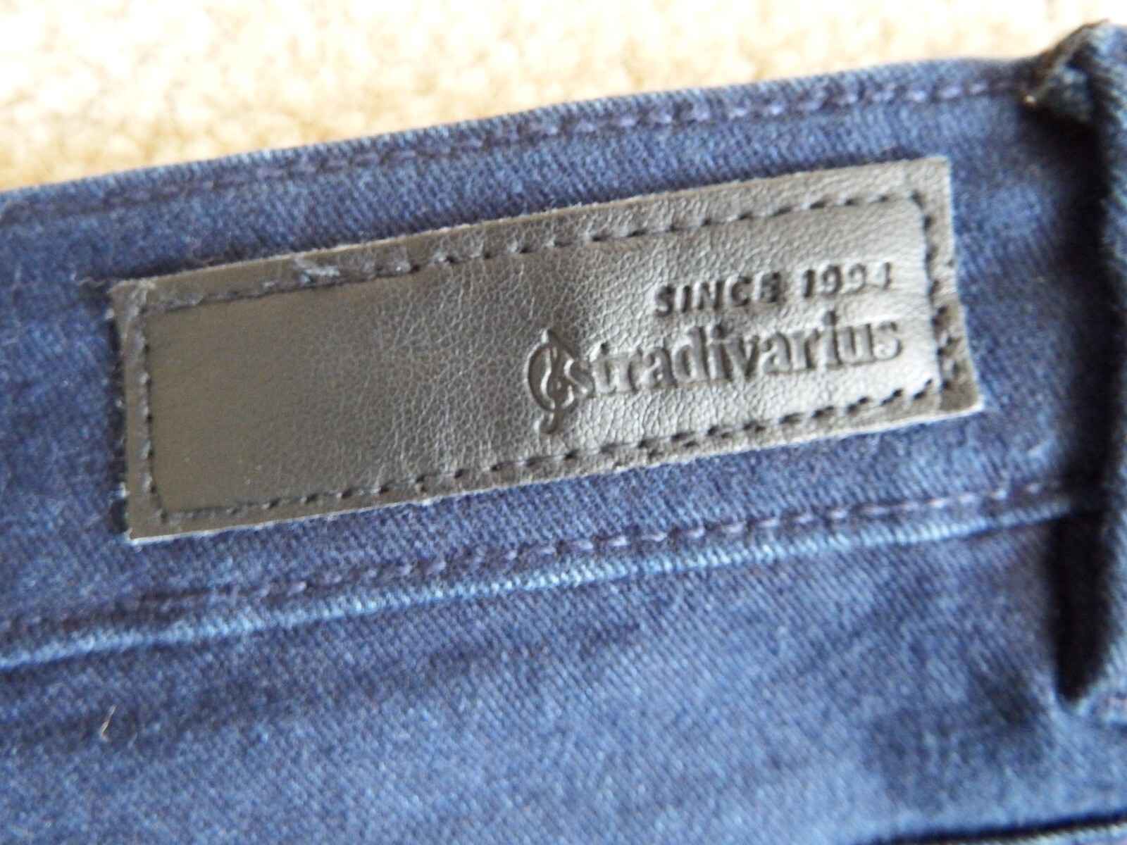 Stradivarius Dark Blue High Waist Stretch Side Zip Denim Jeans Size Eur 36