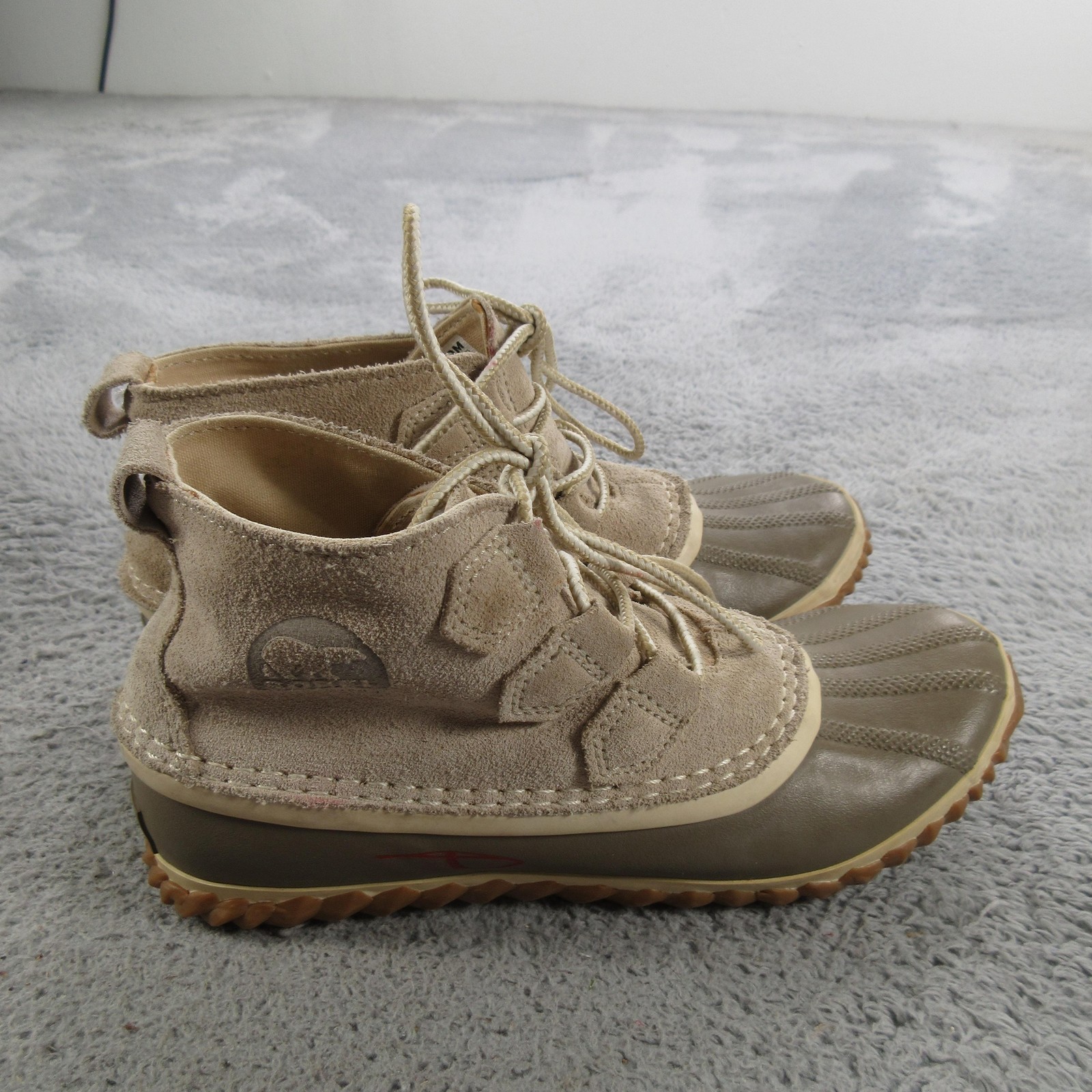 Sorel Boots Womens Size 6 Beige Suede Waterproof Ankle Rain Wedge NL2801-241