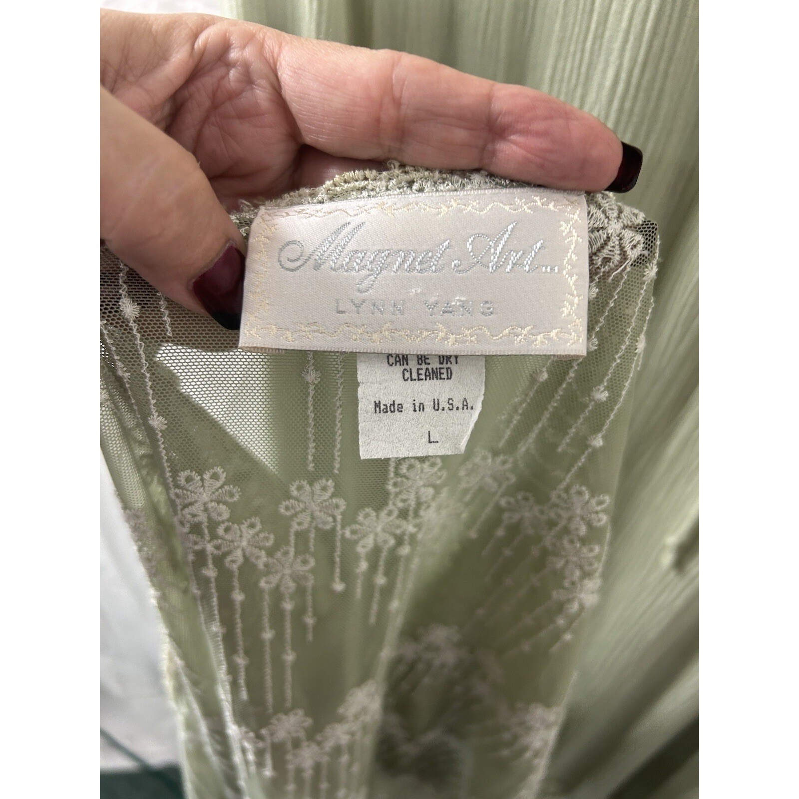 Magnet Art Lace Rayon Maxi Dress Set L Sage Green 2pc Cardigan Boho Cottagecore