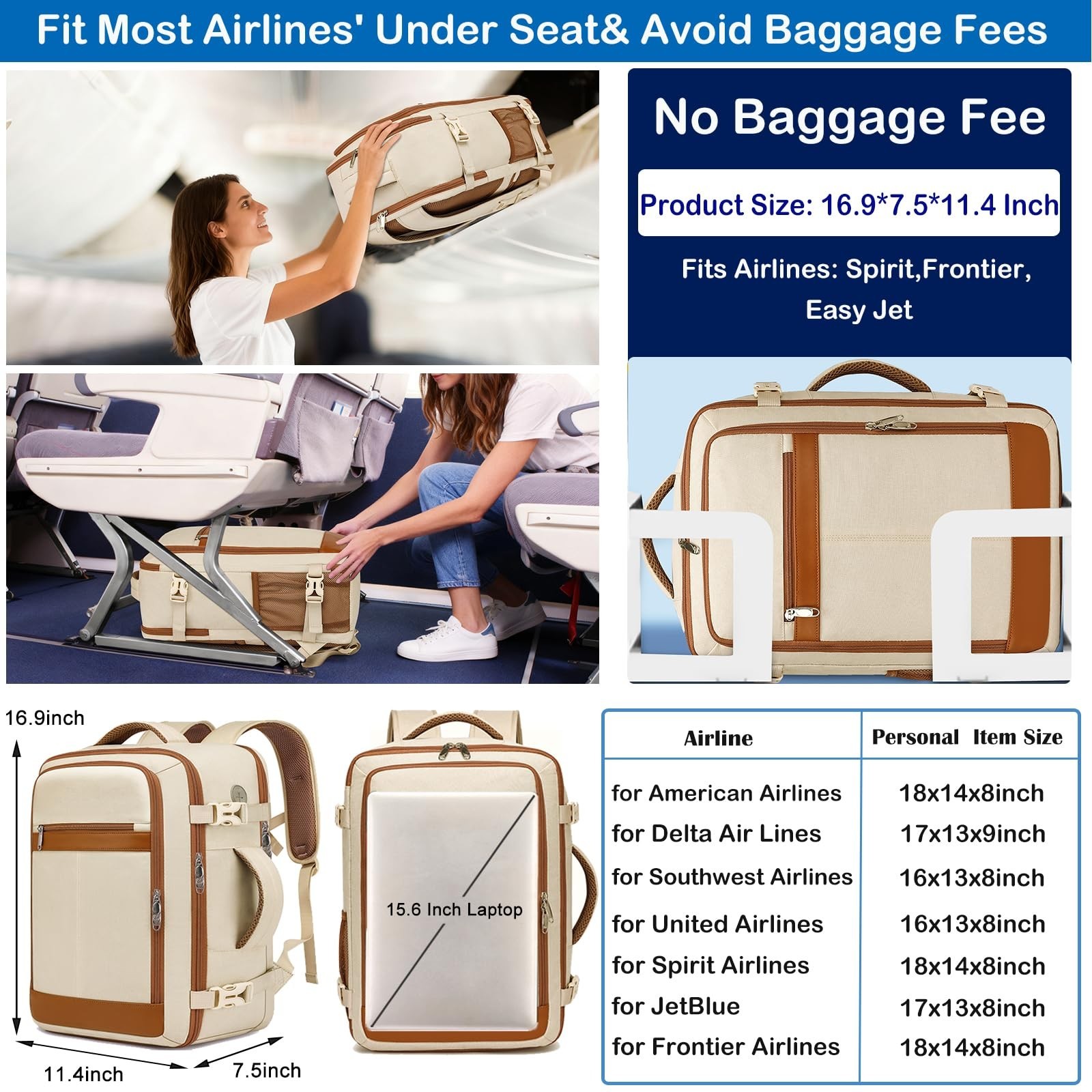 Airline Approved Travel Backpack for Women, 15.6″ Laptop Bag with Shoe Pouch, We