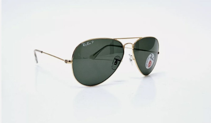 Ray-Ban Sunglasses RB3025 Aviator Classic Gold Frame Polarized Green Lens 58mm.