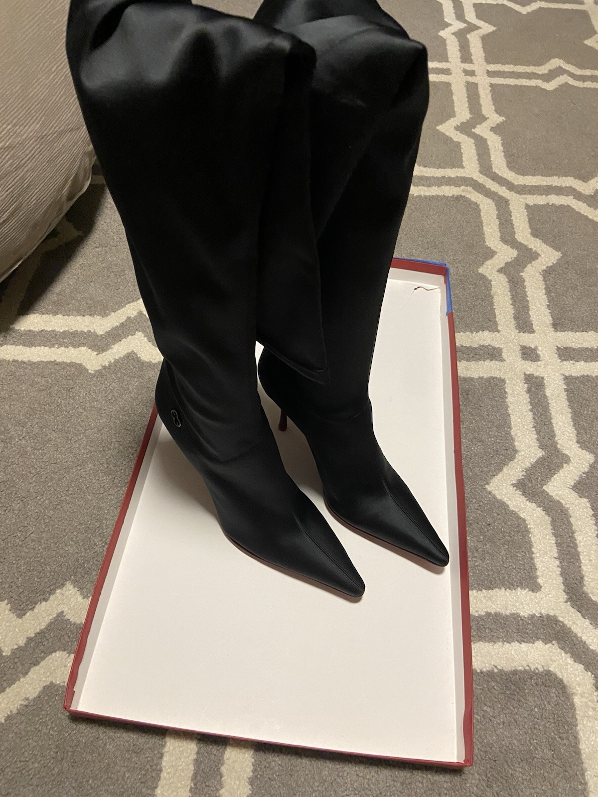 Vintage Escada Black Leather Over KNEE HIGH High Stiletto Boots Size US 7 Eu 37