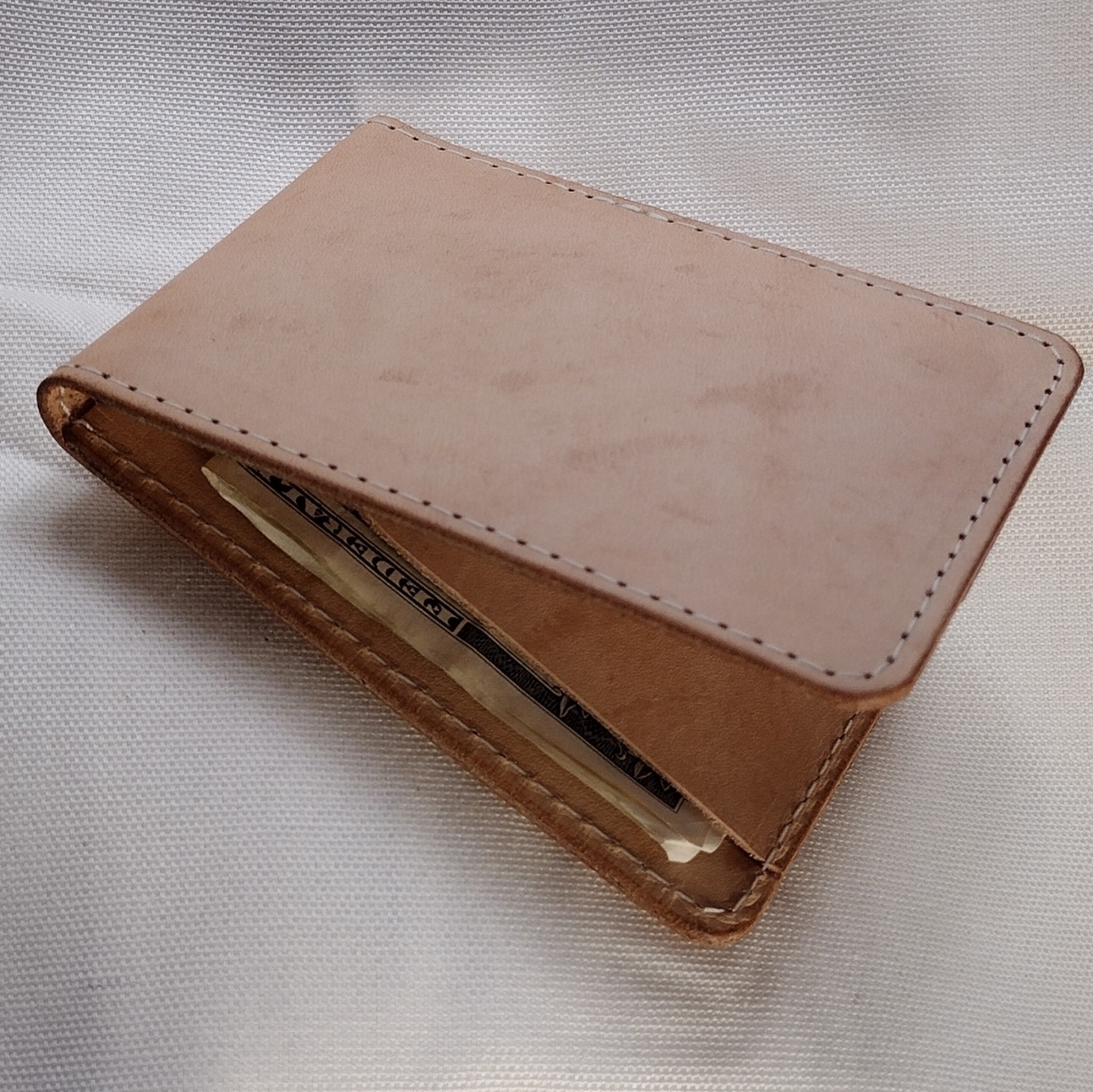 handmade real leather card holder natural veg tan minimalist bifold