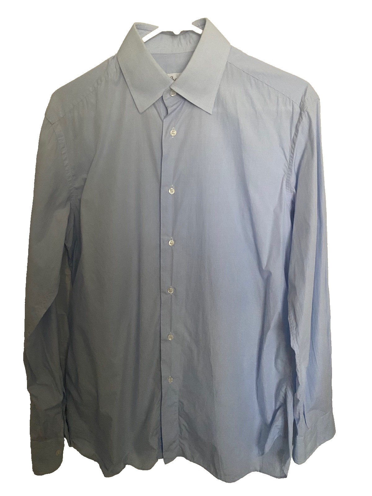 Brioni Blue Striped Dress Shirt Mens Size 15.5 / L Long Sleeve Standard Cuff