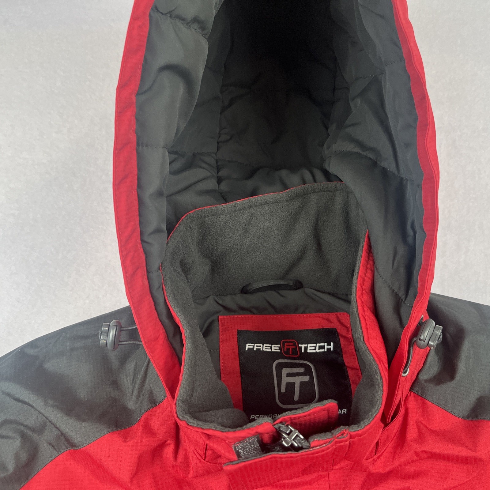 Freetech Outerwear Hooded Lined Red Gray Black Winter Jacket Coat Men’s Large