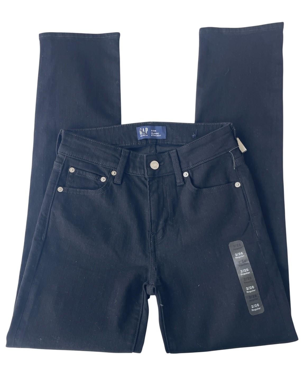 Gap Denim Classic Straight Black Jeans Stretch 5 Pocket Woman’s 2 / 26R NWT