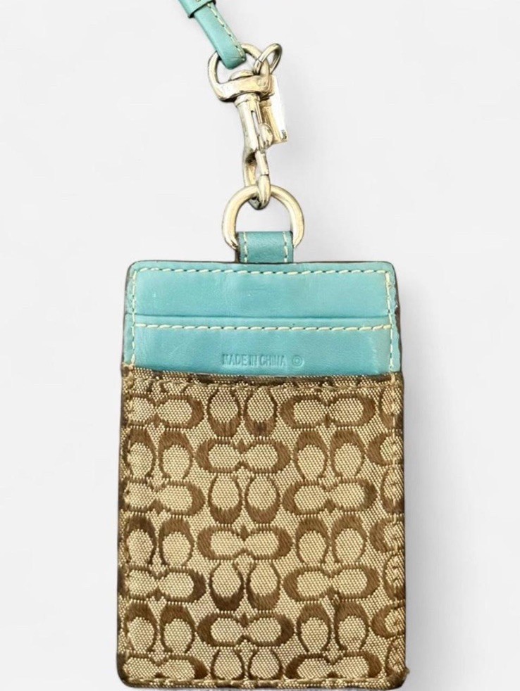 Coach Signature Canvas/Leather ID & Document Holder Lanyard Brown/Blue Logo