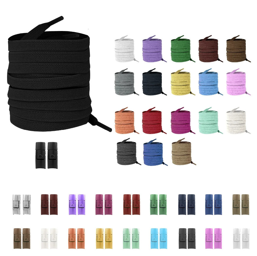 1pair Elastic No-Tie Shoelaces Press Lock Flat Sneaker Laces for Kids Adults