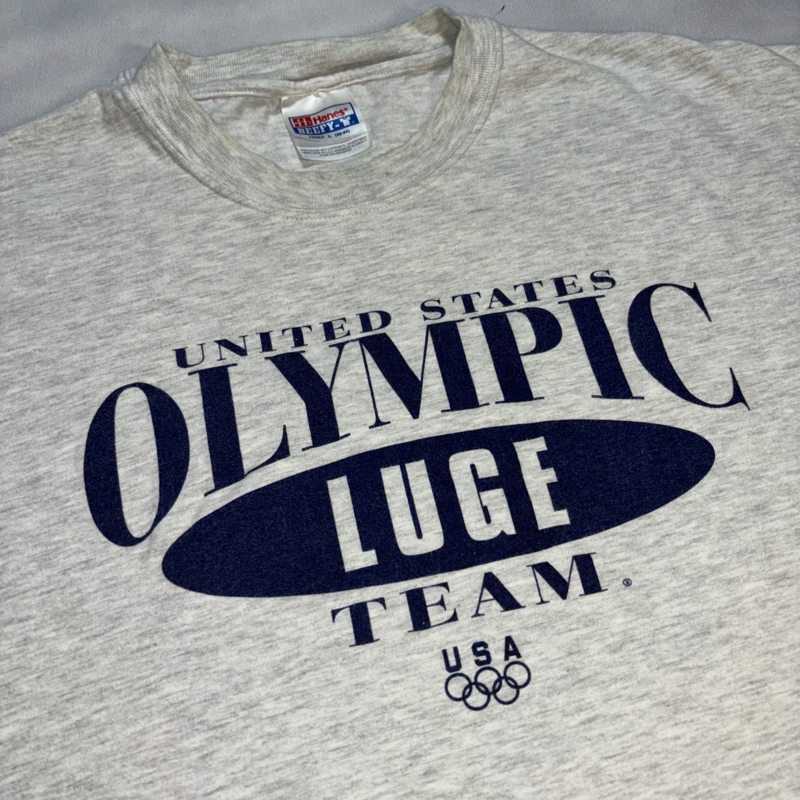 Vintage 90’s United States Olympic Luge Team T-Shirt Men’s Large Gray USA Y2K