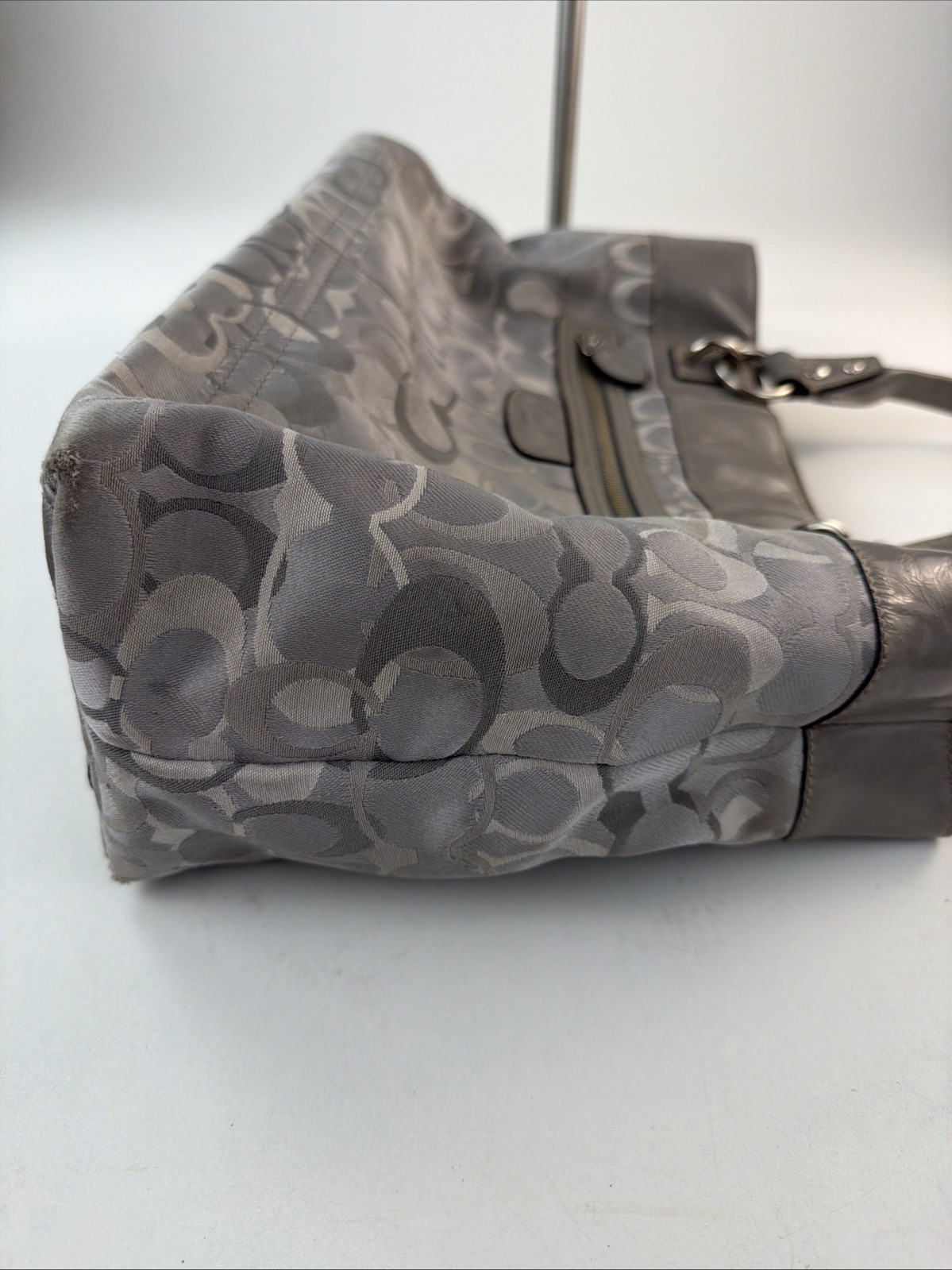 Coach Penelope Signature F15122 Jacquard/Patent Leather Silver Gray Tote