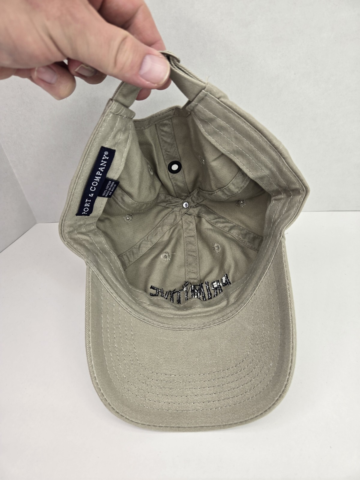 Primitive Tan Khaki Strapback Baseball Hat Outdoor Nature Camping Spellout Cap