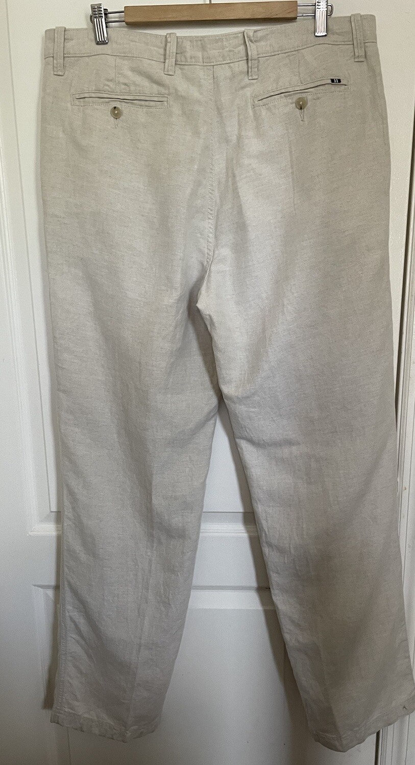 NAUTICA Men’s 52% Linen 48%Cotton Flat Front Pants Gray Size 36W X 34L