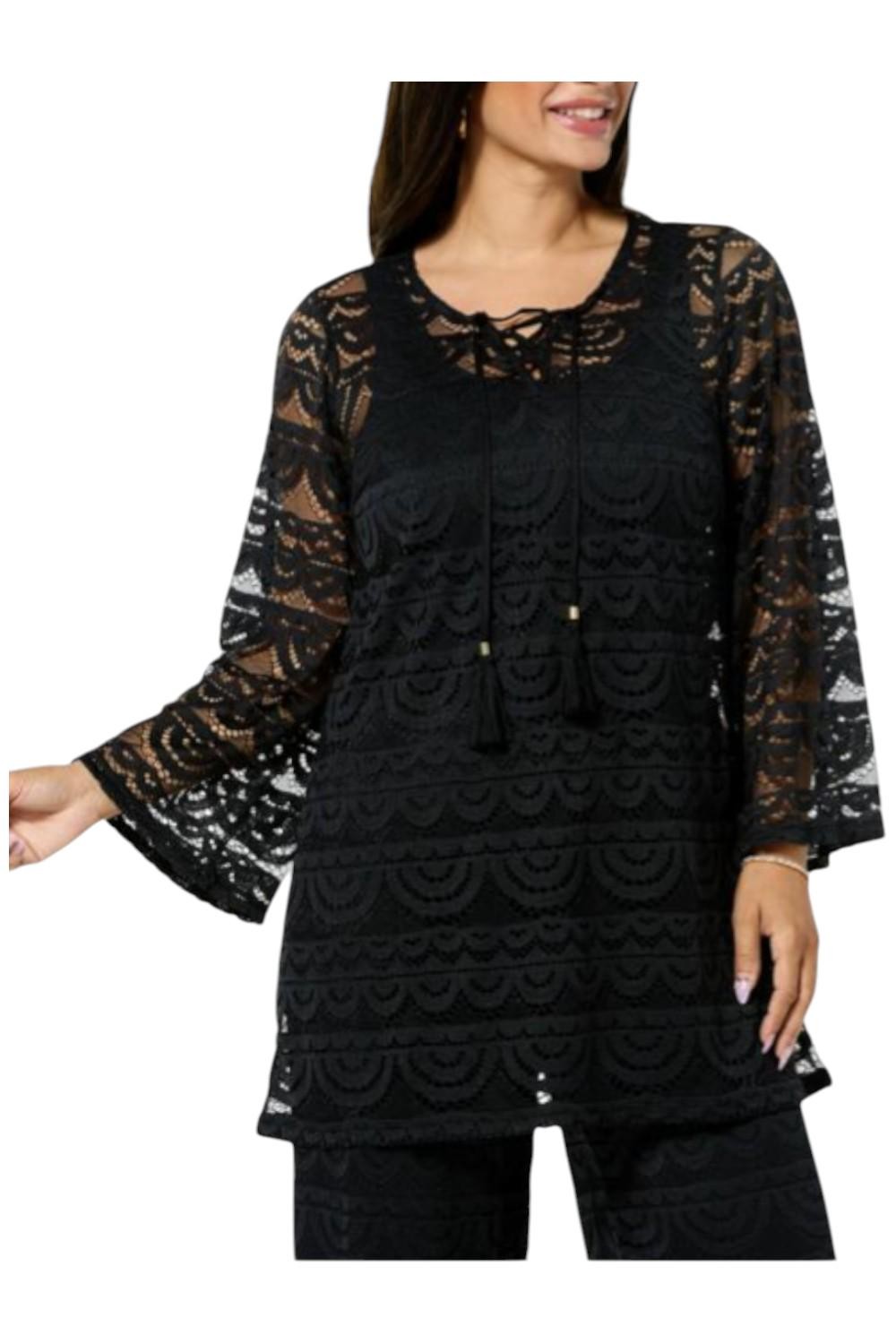 Colleen Lopez Women’s Woven Lace V-Neck Tunic Black