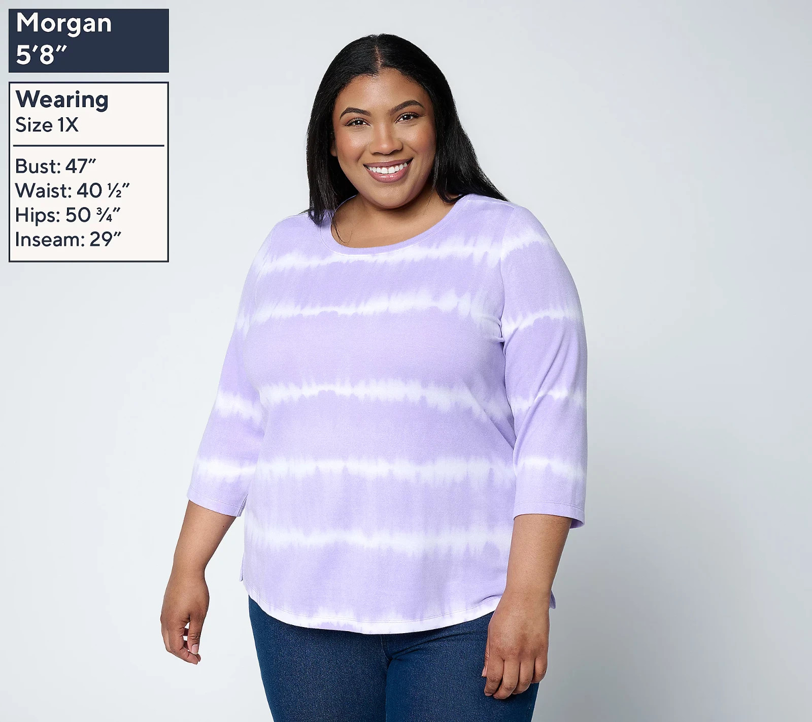 Denim & Co. Regular Soft Blend Tie Dye Stripe Printed Top NWT A726382