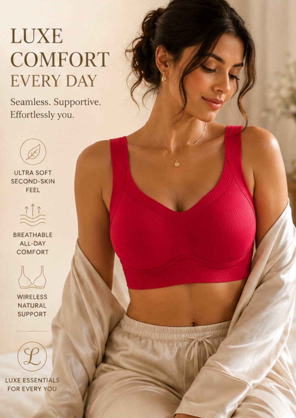 3PCS Anti-Sagging Nylon Full Cup Design Seamless Side Support Bra Soft Bralette