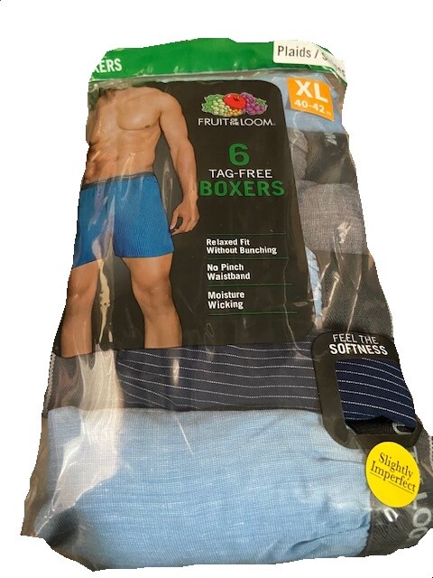 Fruit of the Loom Men’s 6-Pack Assorted Plaids/Stripes Boxers Tag Free
